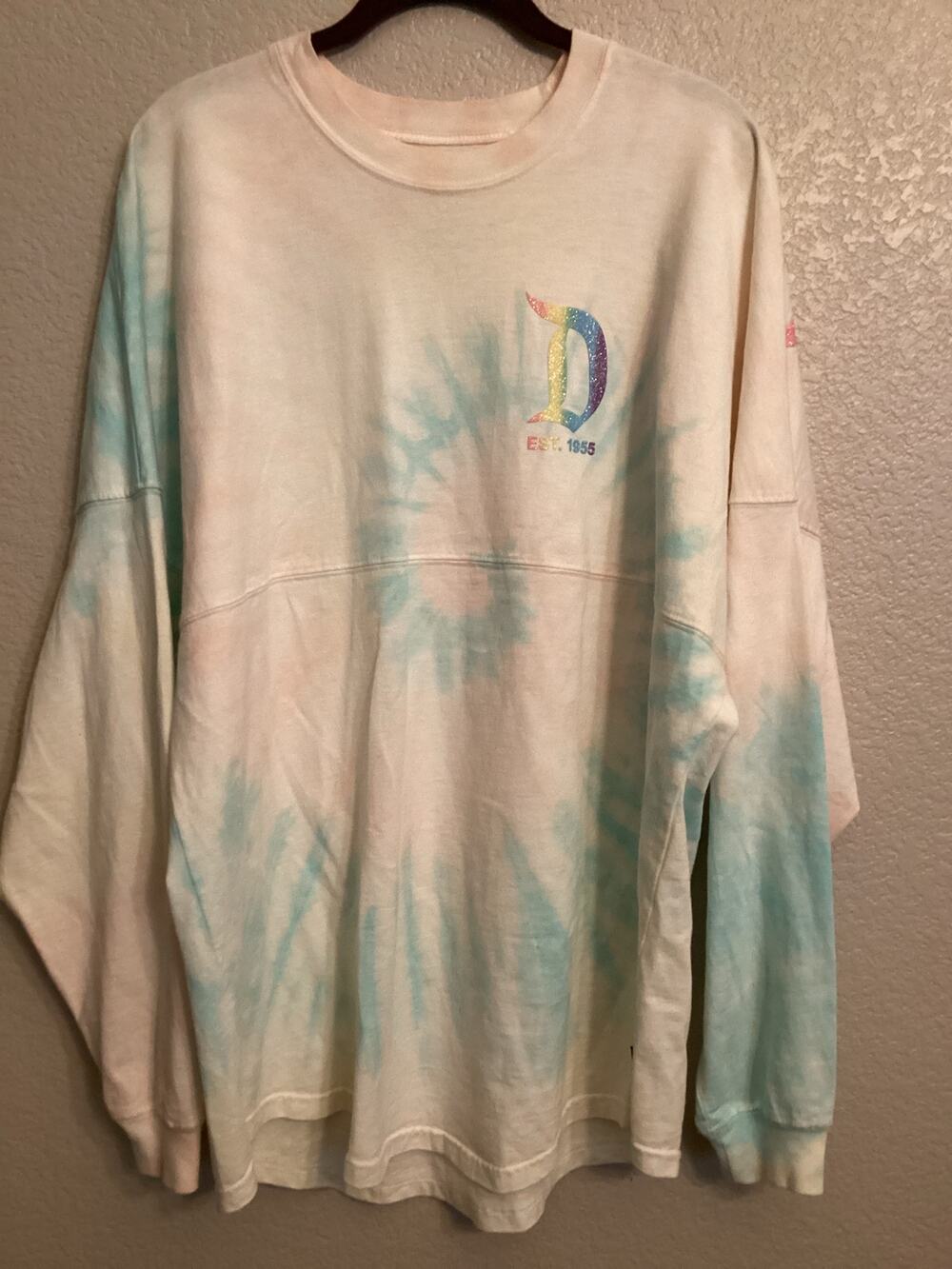 NWOT Disney Parks Disneyland Spirit Jersey Pastel Tie-Dye Rainbow L